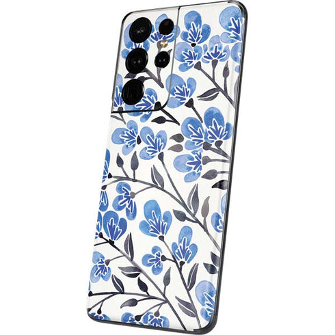 Cat Coq Blue Cherry Blossoms Galaxy S21 Ultra 5G Skin